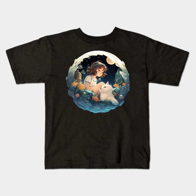 Blue Cat Lady: The Manga-inspired Kitty Portal of Joy Kids T-Shirt by YUED